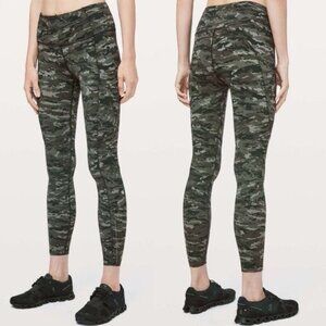 Lululemon Fast and Free Tight II‎ Evergreen Camo Green Nulux size 4